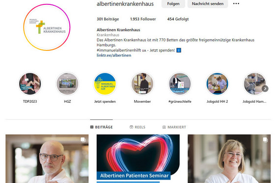 Instagram-Kanal - Albertinen Krankenhaus Hamburg - Social-Media